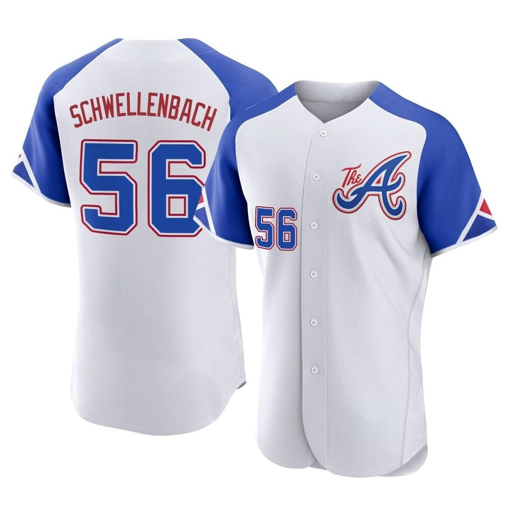 Atlanta Braves #56 Spencer Schwellenbach Player White AmberGomez City Connect Limited Elite Home Game Stitched Jerseys