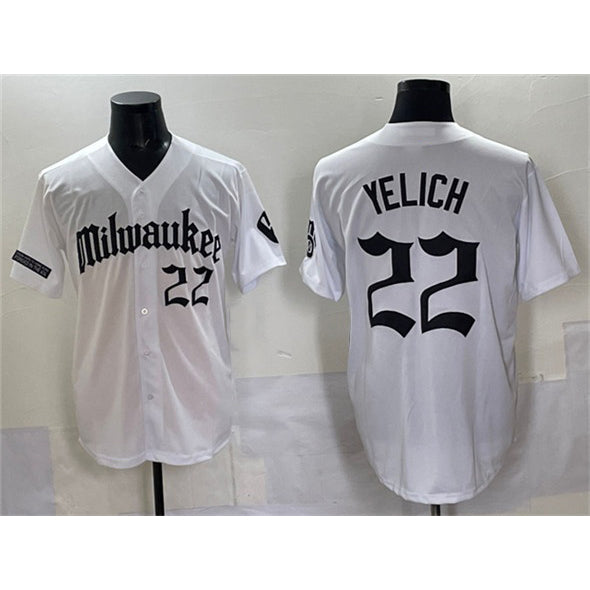 Milwaukee Brewers #22 Christian Yelich White AmberGomez 'Gothic 414 Shadows Edition' Vapor Premier Limited Stitched Jersey