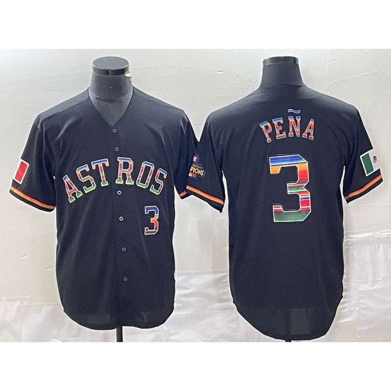 Houston Astros #3 Jeremy Pena Number Black AmberGomez Rainbow World Serise Champions Patch Cool Base Stitched Jersey