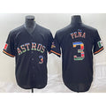 Houston Astros #3 Jeremy Pena Number Black AmberGomez Rainbow World Serise Champions Patch Cool Base Stitched Jersey