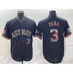 Houston Astros #3 Jeremy Pena Number Black AmberGomez Rainbow World Serise Champions Patch Cool Base Stitched Jersey