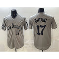 Los Angeles Dodgers #17 Shohei Ohtani Grey AmberGomez LA Gothic Style With 2025 World Series Champions Patch Limited Stitched Jersey