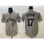 Los Angeles Dodgers #17 Shohei Ohtani Grey AmberGomez LA Gothic Style With 2025 World Series Champions Patch Limited Stitched Jersey
