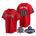 Custom Atlanta Braves Red AmberGomez Active Player 2021 World Series Chimpions With 150th Anniversary Cool Base Stitched Jersey