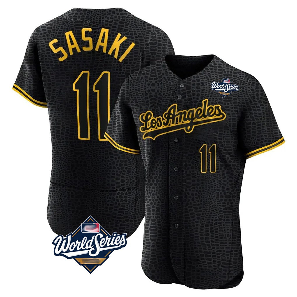 Los Angeles Dodgers #11 Roki Sasaki Player Black AmberGomez World Series Snake Skin City Limited Elite Home Stitched Jerseys
