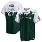 Colorado Rockies #27 Jordan Beck Player Green AmberGomez City Connect Home Game Stitched Jerseys