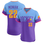 Colorado Rockies #22 Mickey Moniak Player Purple-Light Blue AmberGomez City Connect Limited Elite Home T-shirt Stitched Jerseys