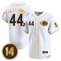 Cincinnati Reds #44 Elly De La Cruz Player White-Gold AmberGomez Vapor Premier Limited Home Stitched Jerseys