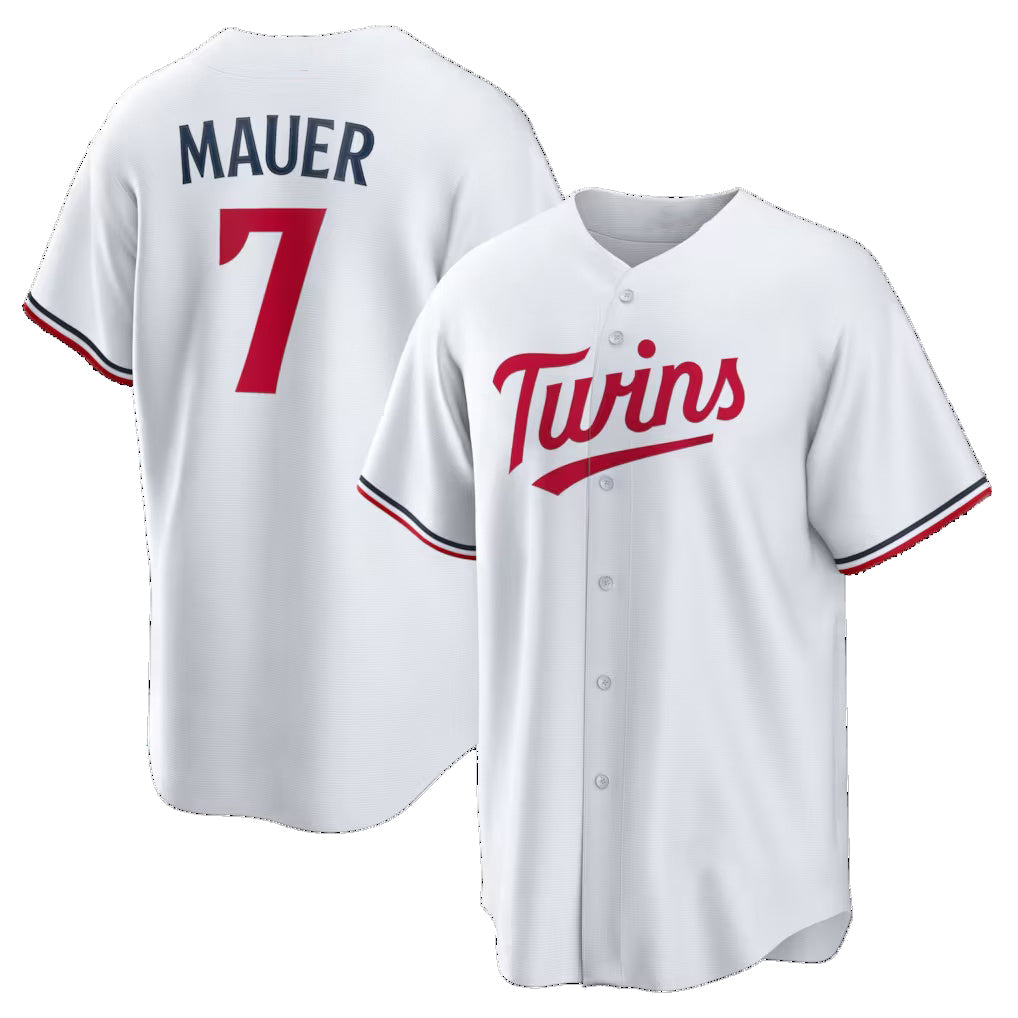 Minnesota Twins #7 Joe Mauer White AmberGomez Home Retired Player Replica Jersey
