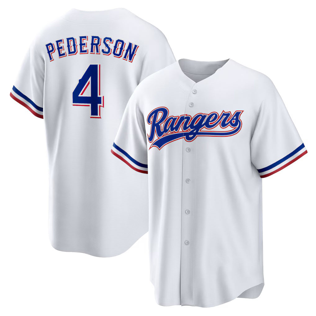 Texas Rangers #4 Joc Pederson White AmberGomez Home Replica Jersey