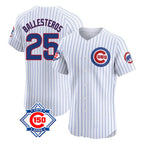 Chicago Cubs #25 Moises Ballesteros Player White AmberGomez 150th Anniversary Limited Elite Home Game Stitched Jerseys