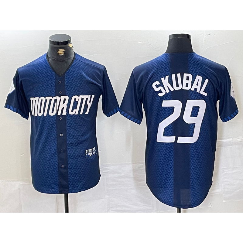 Detroit Tigers #29 Tarik Skubal 2024 Navy AmberGomez City Connect Cool Base Limited Stitched Jersey