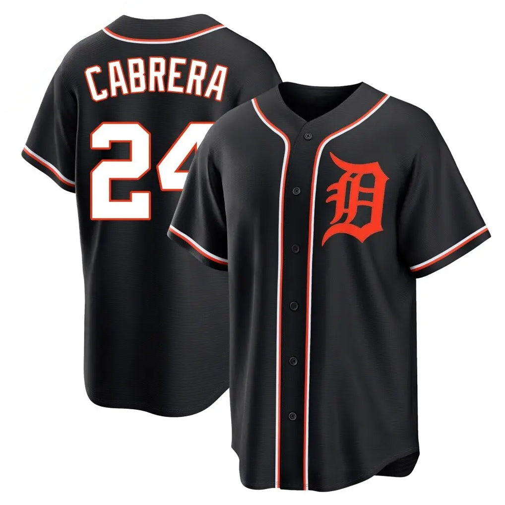 Detroit Tigers #24 Miguel Cabrera Player Black AmberGomez Fashion Out Home Game Stitched Jerseys