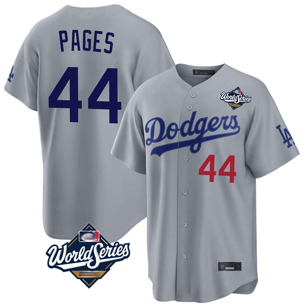 Los Angeles Dodgers #44 Andy Pages Player Gray AmberGomez World Series Game Home Stitched Jerseys