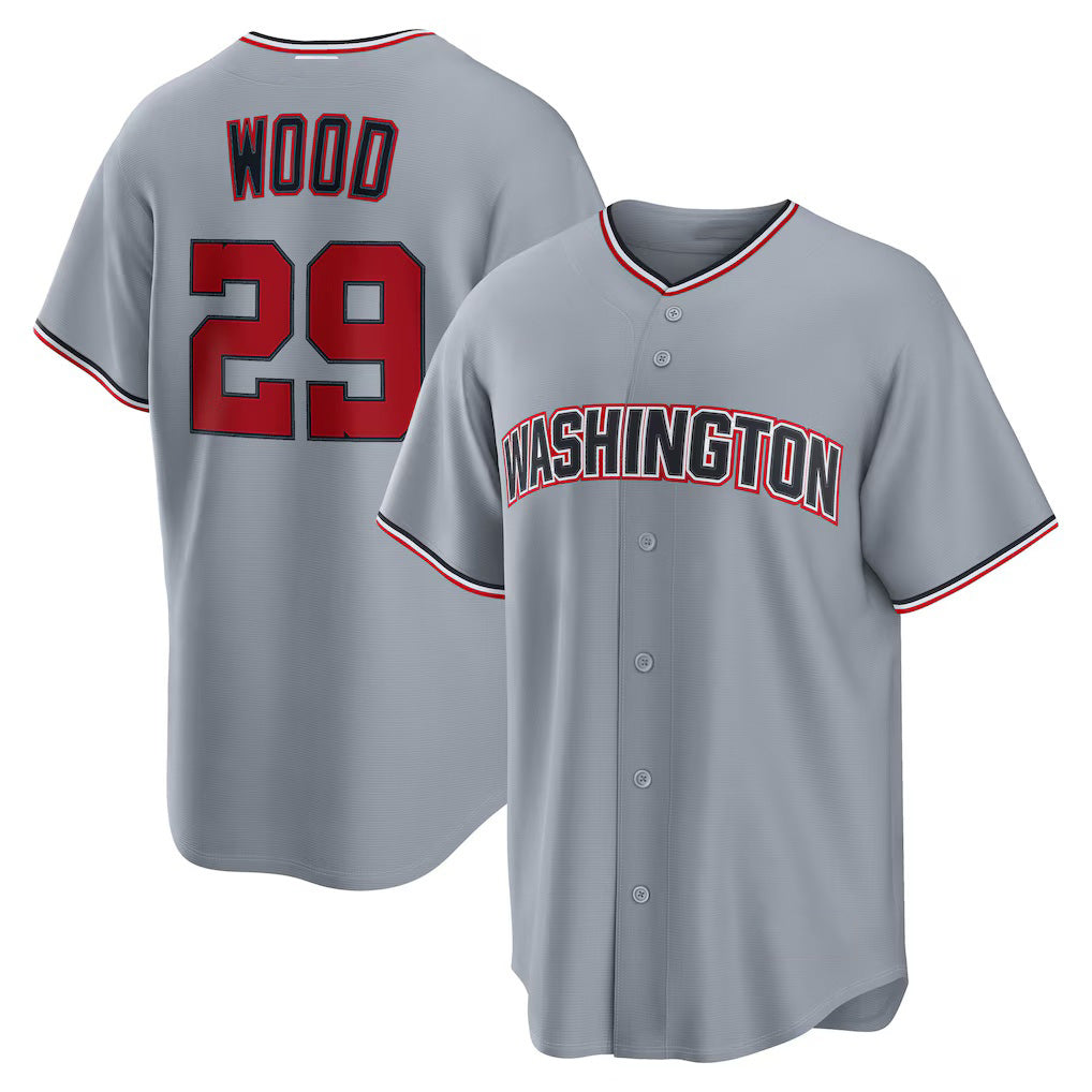 Washington Nationals #29 James Wood Gray AmberGomez Road Replica Jersey