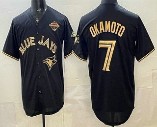 Toronto Blue Jays #7 Kazuma Okamoto Black Gold AmberGomez 2025 American League Champions Limited Stitched Jersey