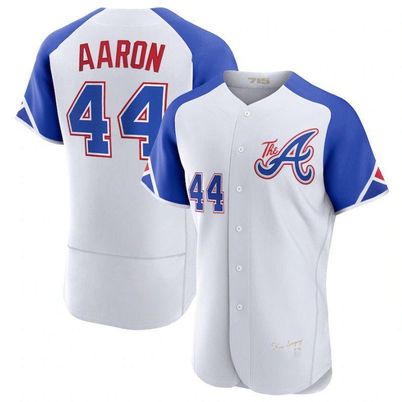Atlanta Braves #44 Hank Aaron White AmberGomez 2023 City Connect Flex Base Stitched Jersey 2