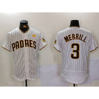 San Diego Padres #3 Jackson Merrill White AmberGomez With PS Patch Stitched Flex Base Jersey 2
