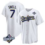 Los Angeles Dodgers #7 Blake Snell Player Gold White AmberGomez World Series Home Game Stitched Jerseys