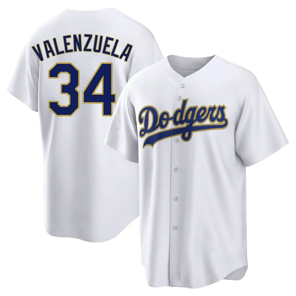 Los Angeles Dodgers #34 Fernando Valenzuela Player Gold White AmberGomez 2026 Collection Stadium Game Stitched Jerseys