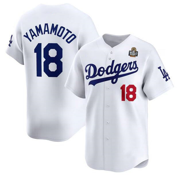 Los Angeles Dodgers #18 Yoshinobu Yamamoto White AmberGomez 2024 World Series Home Limited Stitched Jersey