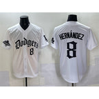 Los Angeles Dodgers #8 Enrique Hern¨¢ndez White AmberGomez 2025 LA Gothic Style With 2024 World Series Champions Patch Vapor Premier Limited Stitched Jersey