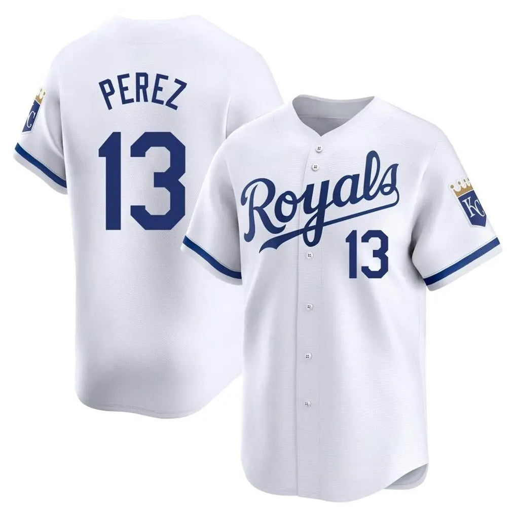 Kansas City Royals #13 Salvador Perez Player White AmberGomez Alt Limited Home Stitched Jerseys