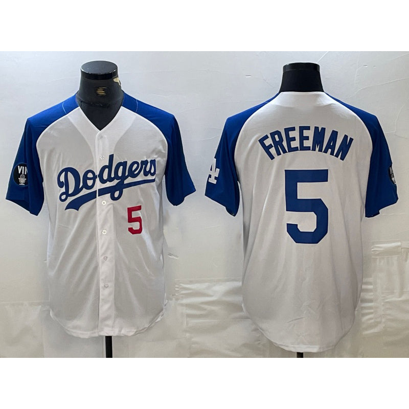 Los Angeles Dodgers #5 Freddie Freeman Number White Blue AmberGomez Fashion Stitched Cool Base Limited Jerseys