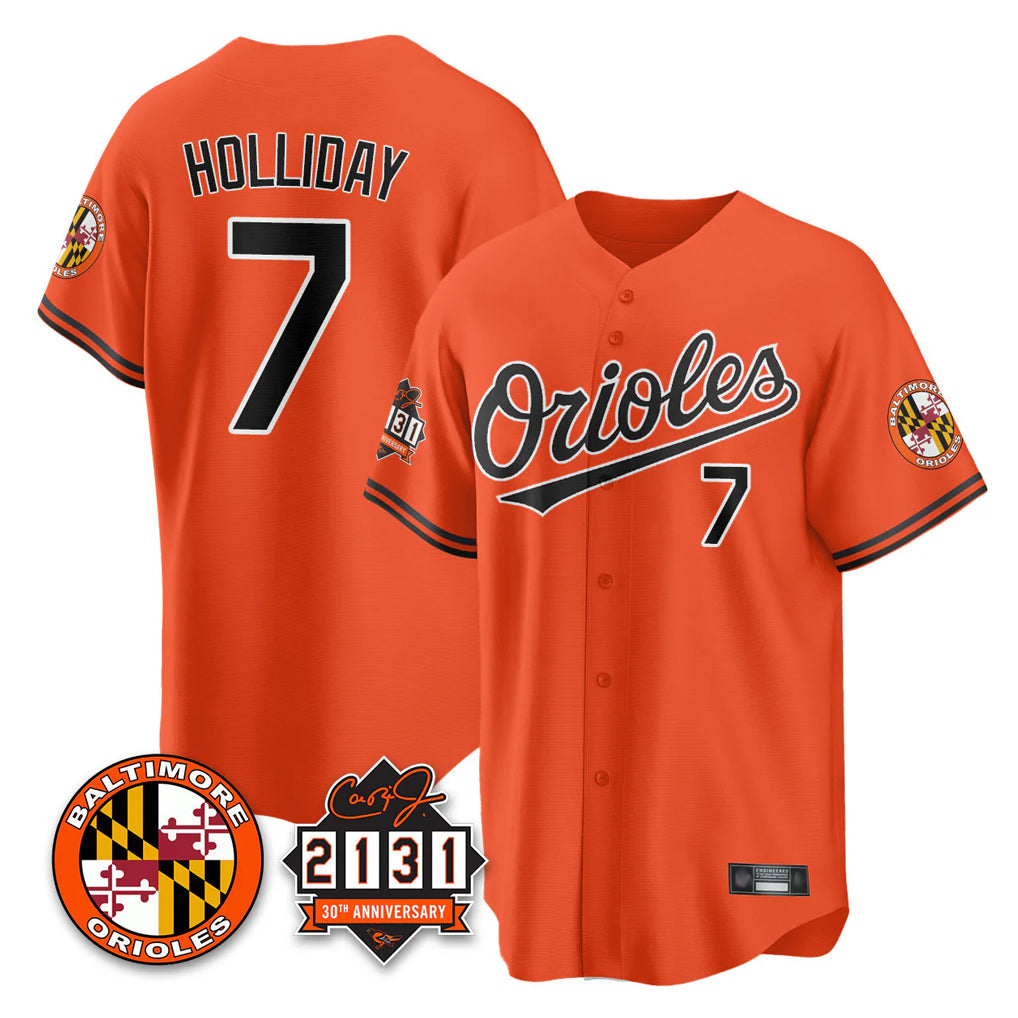 Baltimore Orioles #7 Jackson Holliday Player Orange AmberGomez 30th Anniversary of 2131 Home Game Stitched Jerseys