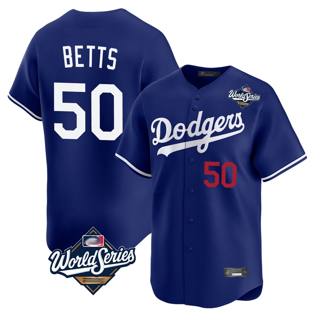 Los Angeles Dodgers #50 Mookie Betts Player Royal AmberGomez World Series Limited Home Stitched Jerseys