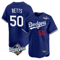 Los Angeles Dodgers #50 Mookie Betts Player Royal AmberGomez World Series Limited Home Stitched Jerseys