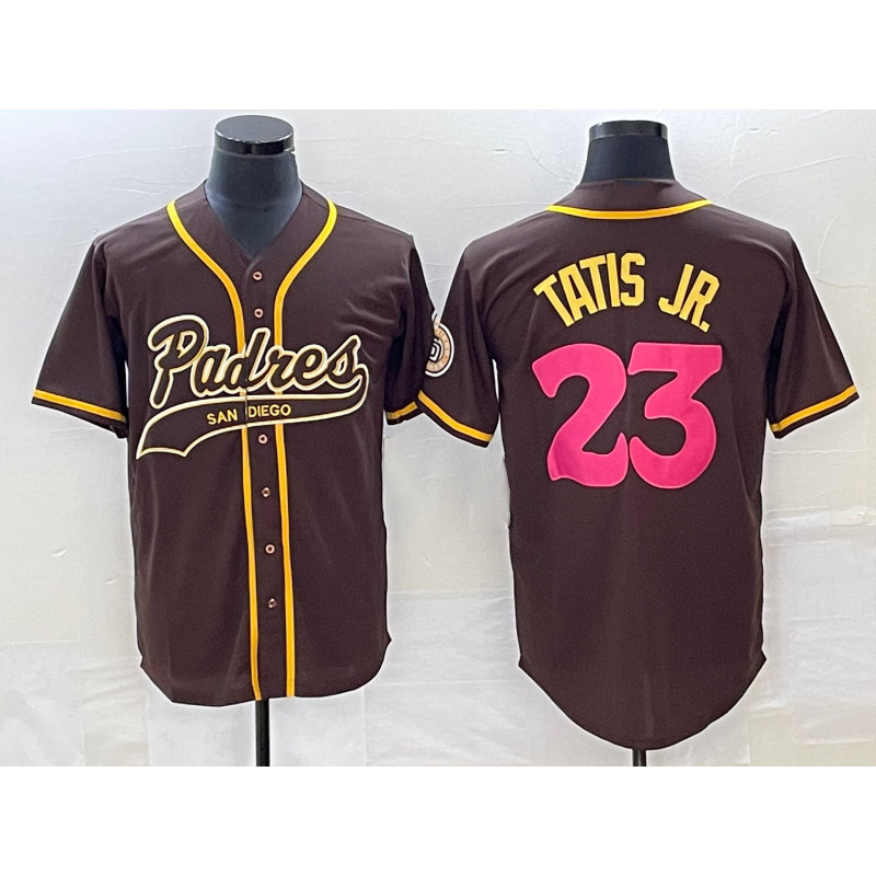 San Diego Padres #23 Fernando Tatis Jr Brown AmberGomez NEW 2023 City Connect Cool Base Stitched Jersey 2