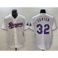 Texas Rangers #32 Evan Carter White AmberGomez 2023 World Series Champions Cool Base Jersey
