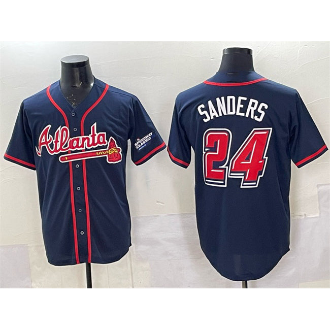 Atlanta Braves #24 Deion Sanders Navy AmberGomez 2025 Speedway Classic Alternate Stitched Jersey
