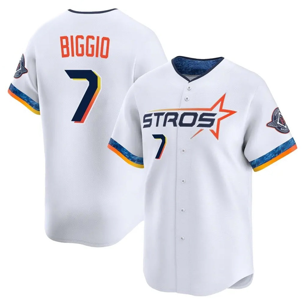 Houston Astros #7 Craig Biggio Player White AmberGomez City Connect Limited Home Stitched Jerseys
