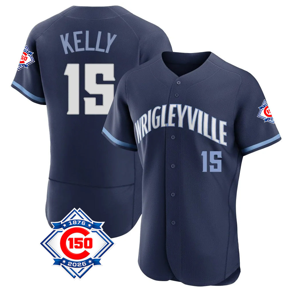 Chicago Cubs #15 Carson Kelly Player Navy AmberGomez City Connect 150th Anniversary Limited Elite Home Stitched Jerseys