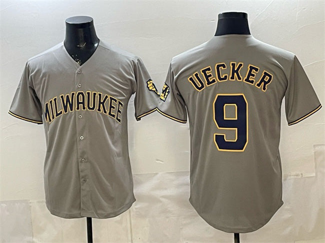 Milwaukee Brewers #9 Bob Uecker Grey AmberGomez Home Limited Stitched Jersey
