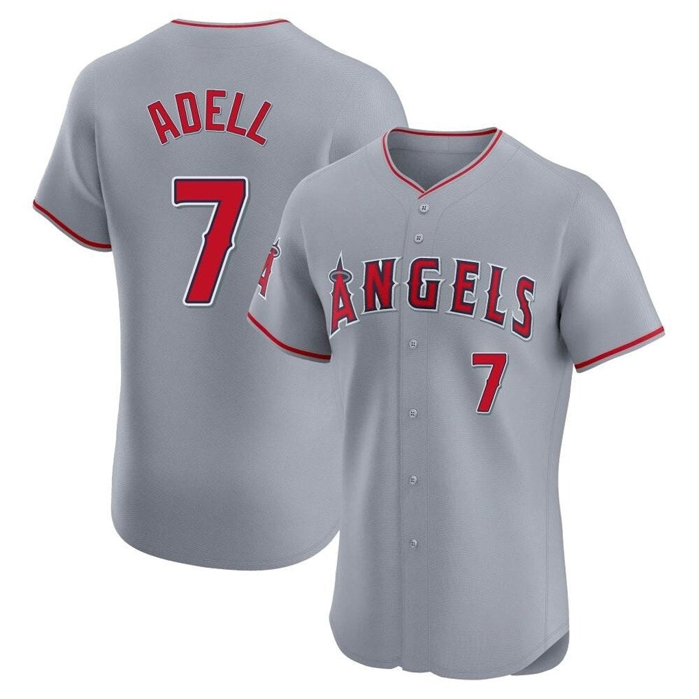 Los Angeles Angels #7 Jo Adell Player Gray AmberGomez Home Limited Elite Stitched Jerseys