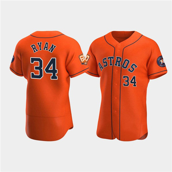 Houston Astros #34 Nolan Ryan Orange AmberGomez 60th Anniversary Flex Base Stitched Jersey