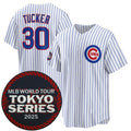 Chicago Cubs #30 Kyle Tucker White AmberGomez 2025 World Tour Tokyo Series Home Stitched Jersey