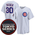 Chicago Cubs #30 Kyle Tucker White AmberGomez 2025 World Tour Tokyo Series Home Stitched Jersey