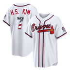 Atlanta Braves #7 Ha-Seong Kim Player White AmberGomez USA 250 Fourth Of July Limited Home Game Stitched Jerseys