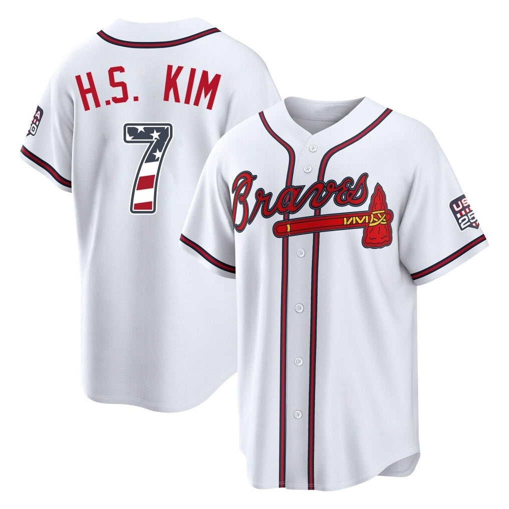 Atlanta Braves #7 Ha-Seong Kim Player White AmberGomez USA 250 Fourth Of July Limited Home Game Stitched Jerseys