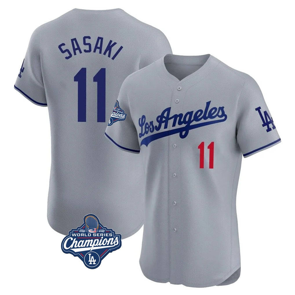 Los Angeles Dodgers #11 Roki Sasaki Player Gray AmberGomez World Series Meet Limited Elite Home Stitched Jerseys
