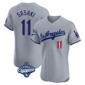 Los Angeles Dodgers #11 Roki Sasaki Player Gray AmberGomez World Series Meet Limited Elite Home Stitched Jerseys