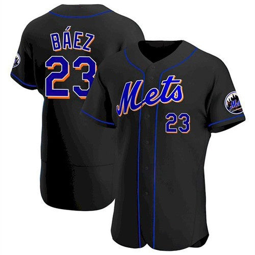 New York Mets #23 Javier Baez Black AmberGomez Anthentic Jersey