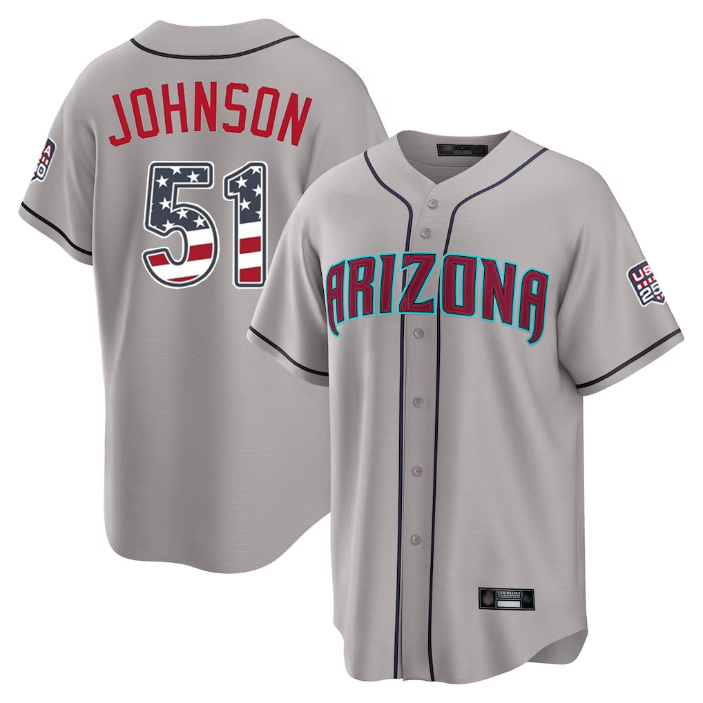 Arizona Diamondbacks #51 Randy Johnson Player Gray AmberGomez USA 250 Fourth of July Home Game Stitched Jerseys