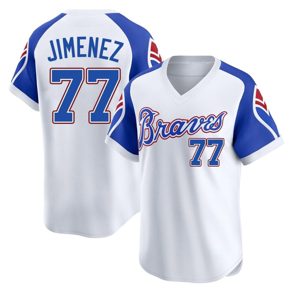 Atlanta Braves #77 Joe Jimenez Player White AmberGomez Throwback Cooperstown Collection T-shirt Game Stitched Jerseys