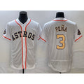 Houston Astros #3 Jeremy Pena 2023 White Gold AmberGomez World Serise Champions Patch Flex Base Stitched Jersey