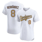 Los Angeles Dodgers #8 Enrique Hern¨¢ndez Player White Gold AmberGomez Limited Elite Home Stitched Jerseys